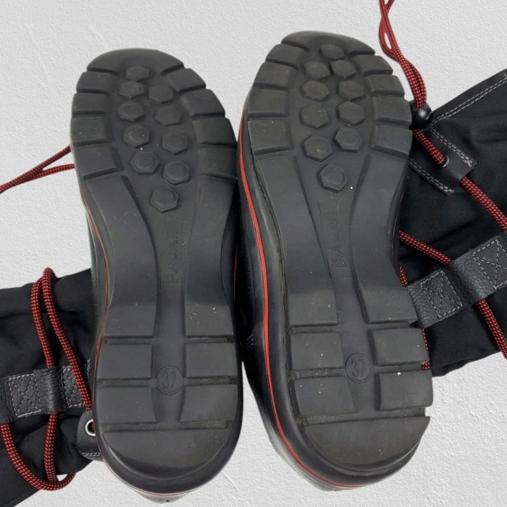 Pajar Canada Black Leather Tall Snow Boots Red Bungee Lace‎ EU 37